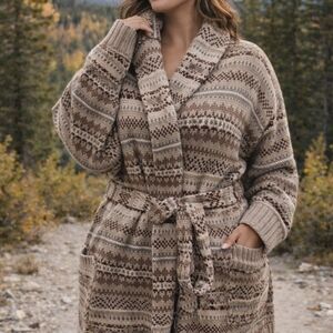 Ralph Lauren Fair Isle Belted Sweater Coat 3X Plus Wool Shawl Collar Nordic